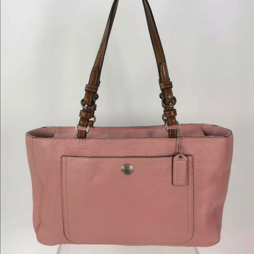 Coach Pink Pebbled Leather Brown Trim Purse Silvertone Accents Handbag NWOT